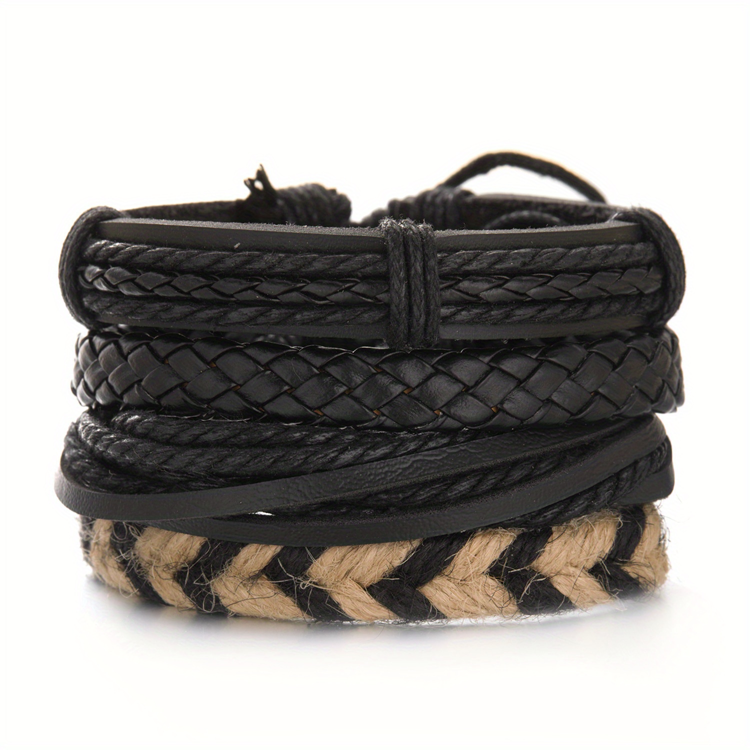 Men's Beaded Leather Combination Bracelet Set